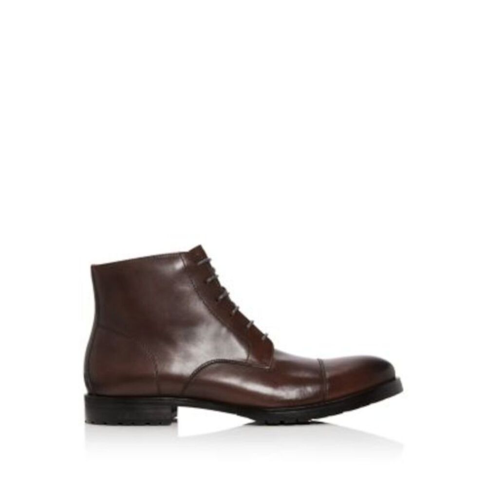 THE MENS STORE Mens Brown Traction Cap Toe Block Heel Leather Boots Shoes 9.5 - Picture 3 of 4